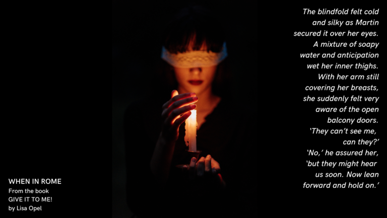 Photo of a woman in the dark, blindfolded, holding a candle