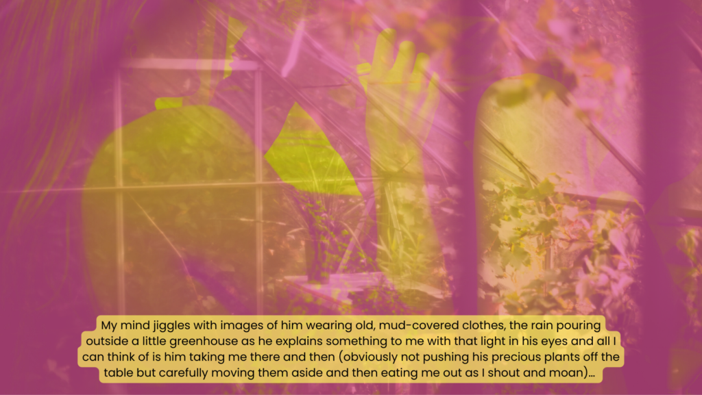 Photo of a couple having hot, steamy sex in a greenhouse - fantasy stuff