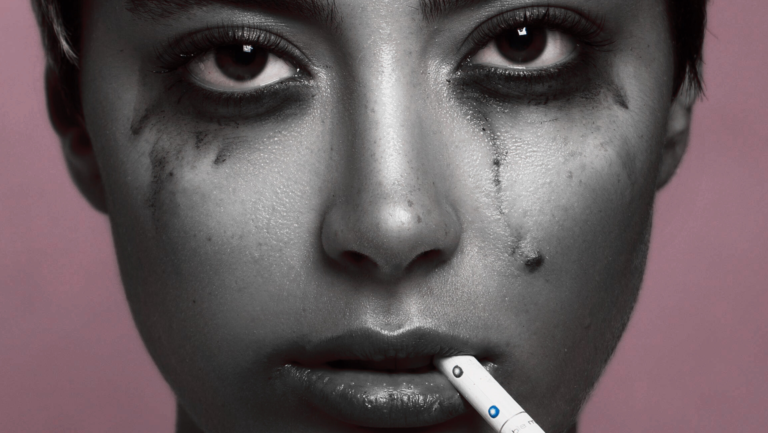 photo of a woman with smudged mascara and a cigarette after having messy sex pleasepinchmehard lisa opel